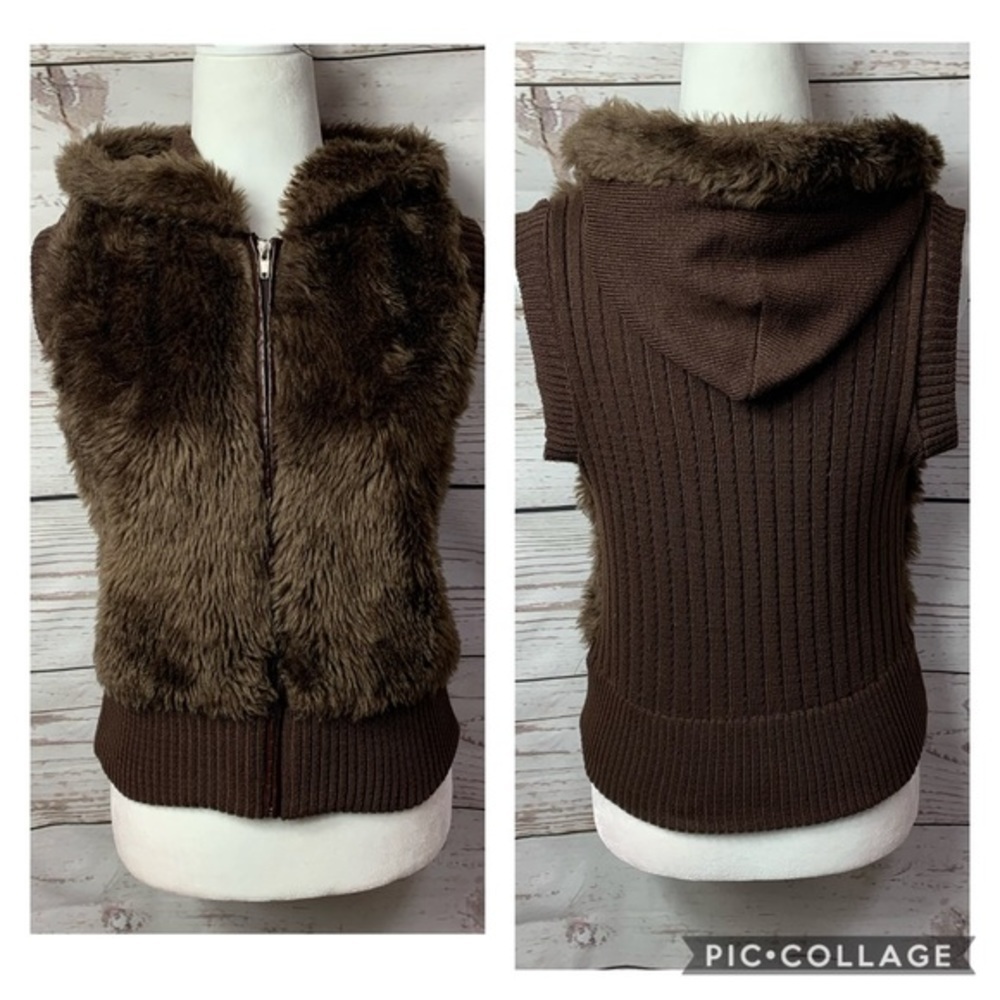 NWOT Gabriella Rocha Knit Faux Fur Full-Zip Vest